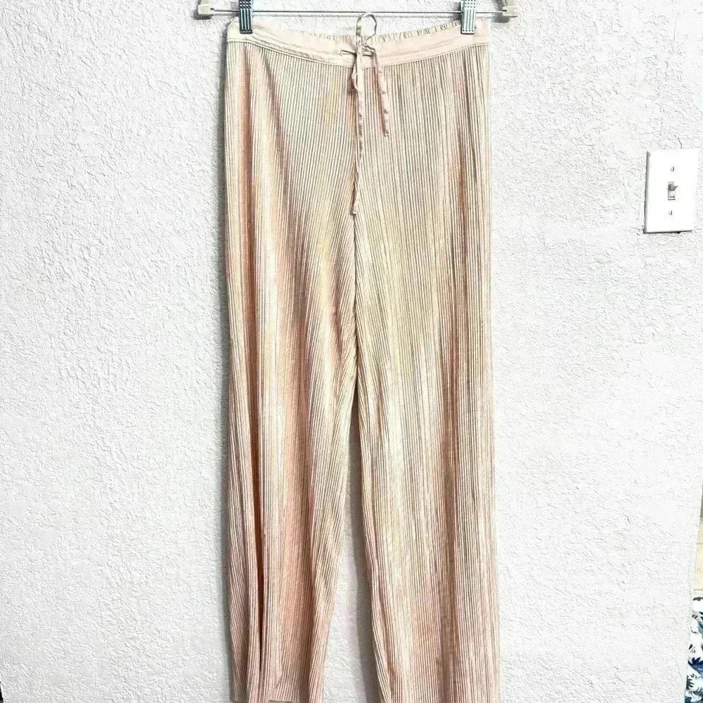 Victoria’s Secret Plisse Lounge Pants Gold Metallic Pleated Women’s Small